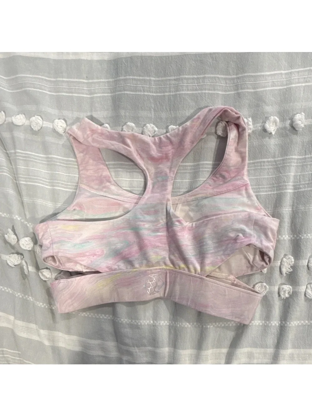 DEVALA Tie Dye Racerback Sports Bra Pink/Multicolor Wireless Pullover M
